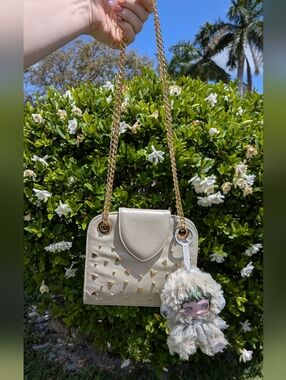 Vintage Stuart Weitzman Green Gold Studded Chain Bag W/ Skullpanda Pond Charm